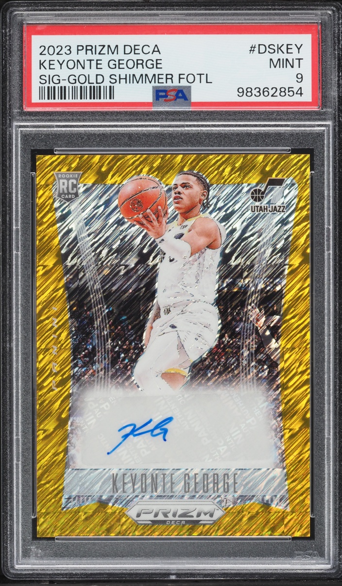 2023 Panini Prizm Deca Gold Shimmer FOTL Keyonte George ROOKIE AUTO /10 #DS-KEY PSA 9 MINT
