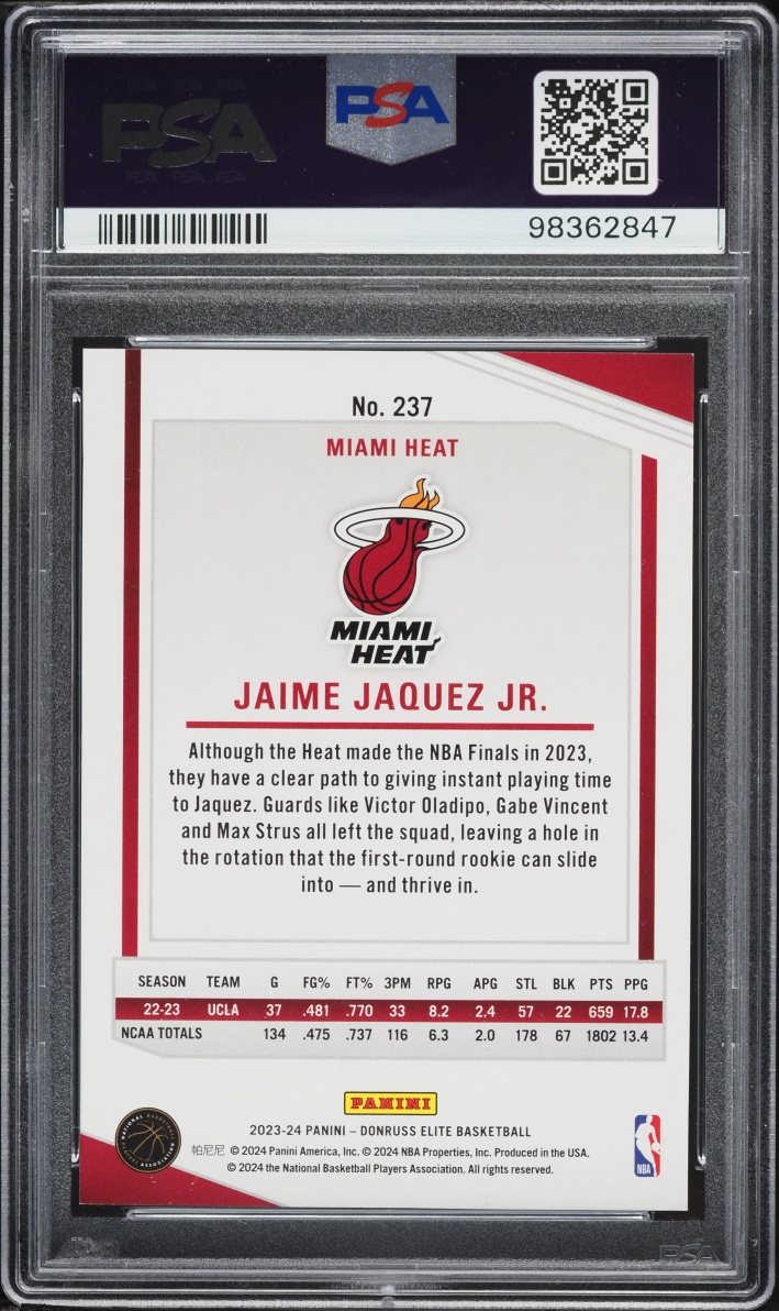 2023 Donruss Elite Black Jaime Jaquez Jr. ROOKIE /25 #237 PSA 8 NM-MT