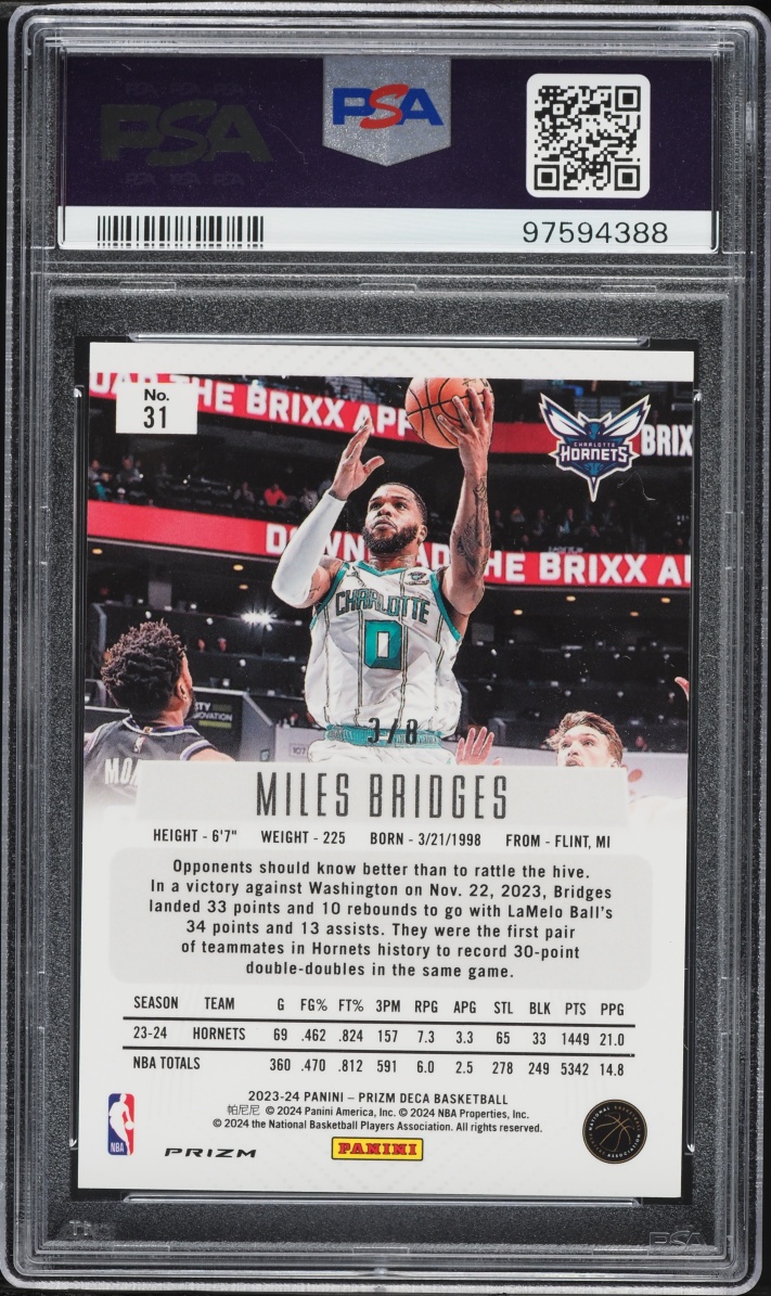 2023 Panini Prizm Deca Black Gold  Shimmer FOTL Miles Bridges /8 #31 PSA 10 GEM MINT
