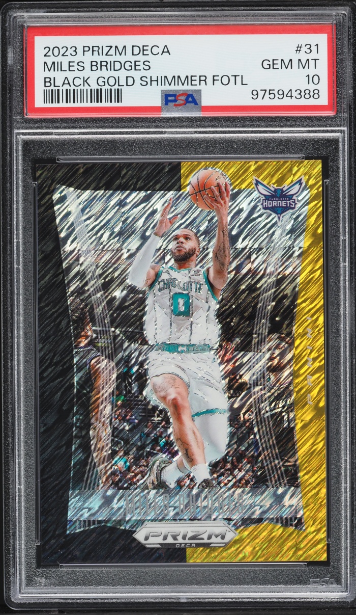 2023 Panini Prizm Deca Black Gold  Shimmer FOTL Miles Bridges /8 #31 PSA 10 GEM MINT