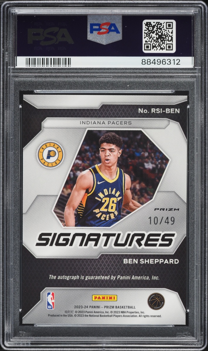 2023 Panini Prizm Blue Ben Sheppard ROOKIE AUTO /49 #RSI-BEN PSA 10 GEM MINT