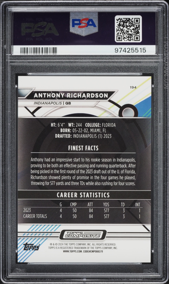 2023 Topps Composite Gold Geometric Anthony Richardson ROOKIE /50 #194 PSA 10 GEM MINT