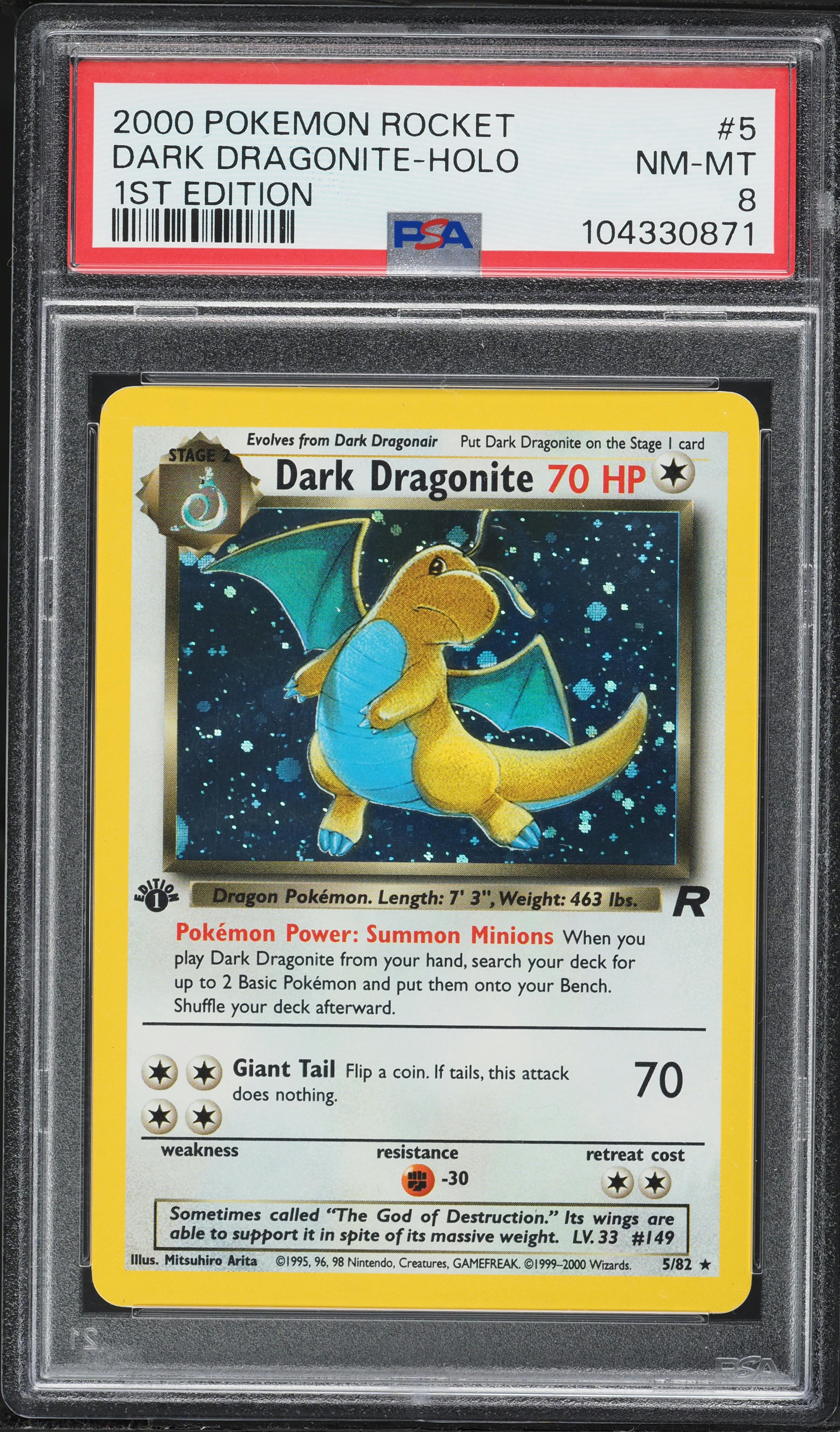 2000 Pokemon Team Rocket 1st Edition Holo Dark Dragonite #5 PSA 8 NM-MT