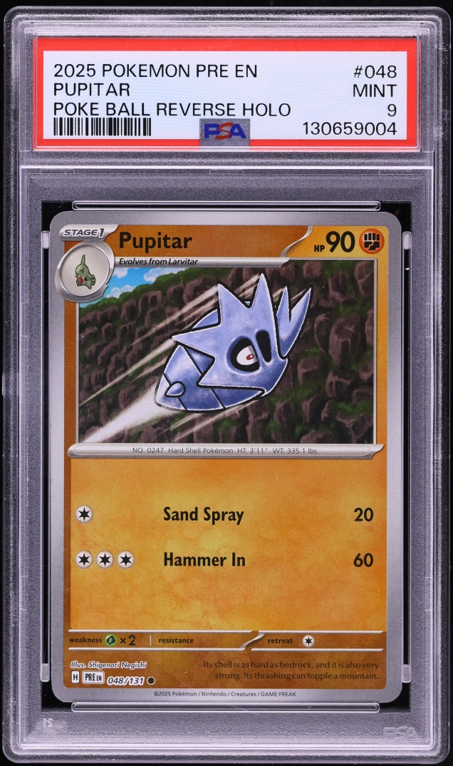 2025 Pokemon SV Prismatic Evolutions Poke Ball Reverse Holo Pupitar #48 PSA 9 MINT