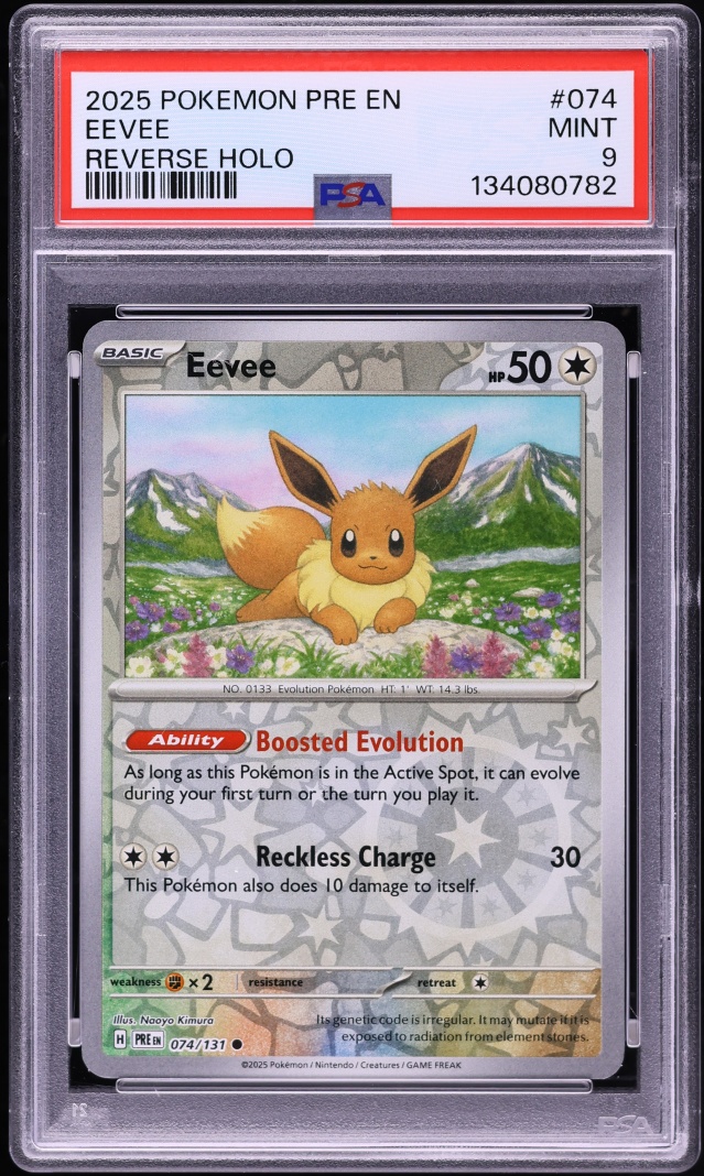 2025 Pokemon Scarlet & Violet Prismatic Evolutions Reverse Holo Eevee #74 PSA 9 MINT