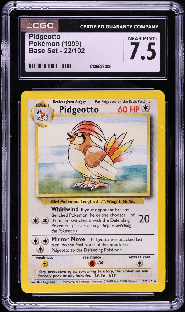 1999 Pokemon Base Set Pidgeotto #22 CGC 7.5 NRMT+