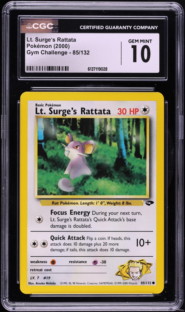 2000 Pokemon Gym Challenge Lt. Surge's Rattata #85 CGC 10 GEM MINT