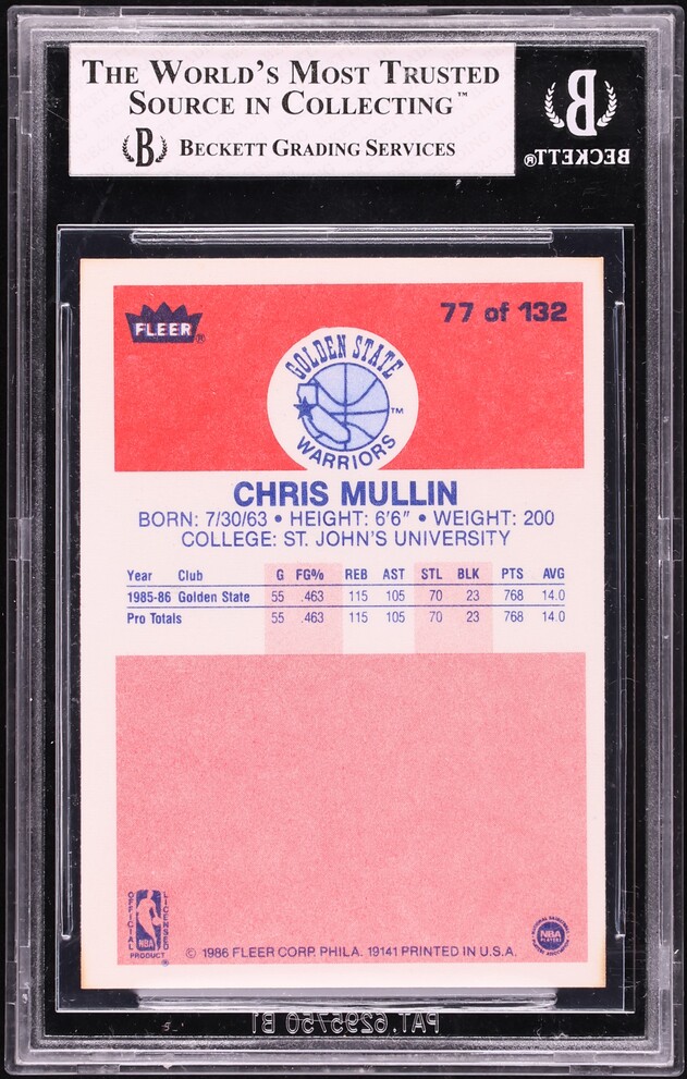 1986 Fleer Basketball Chris Mullin ROOKIE #77 BGS 8 NM-MT