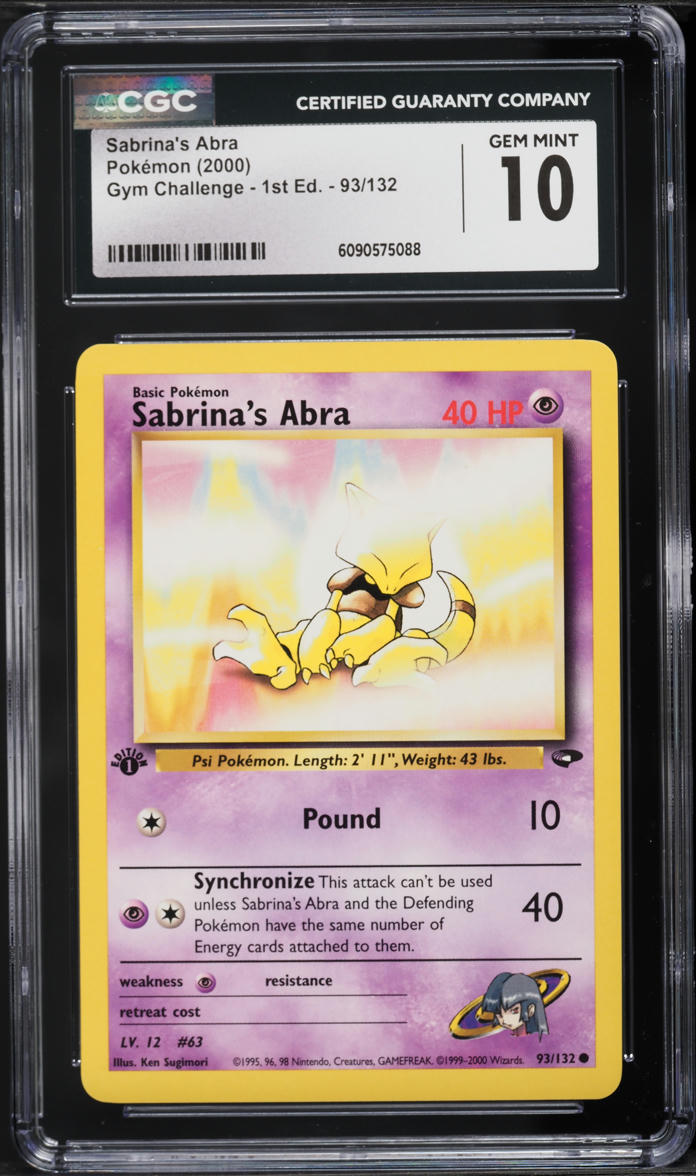 2000 Pokemon Gym Challenge 1st Edition Sabrina's Abra #93 CGC 10 GEM MINT