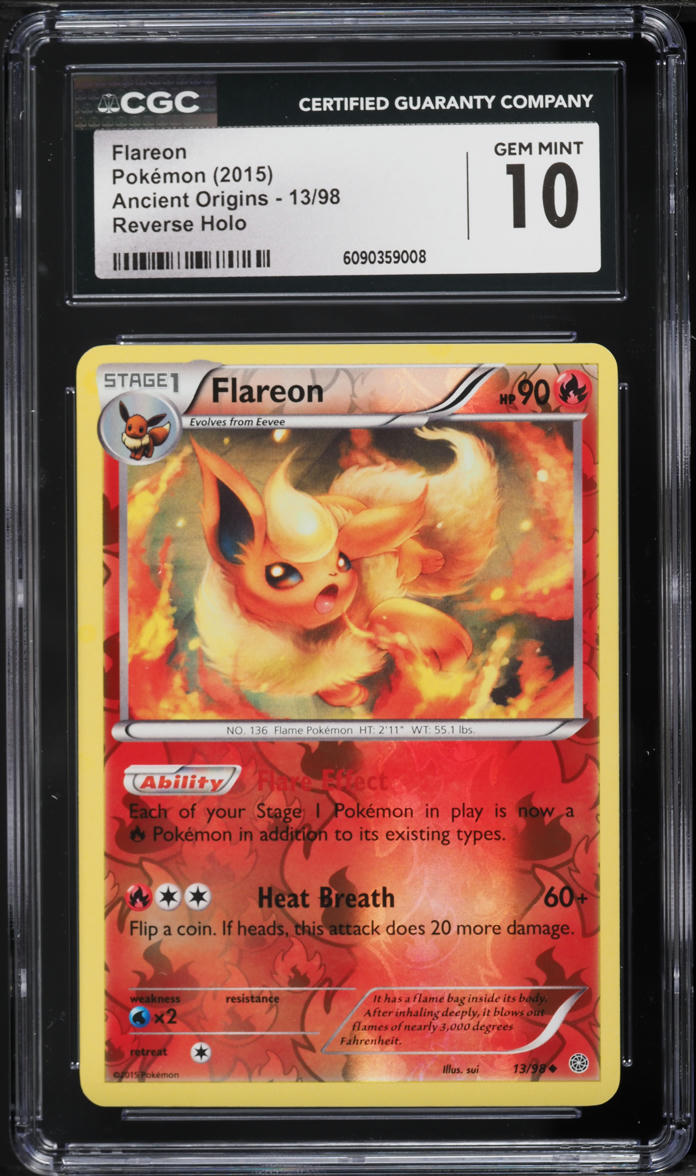 2015 Pokemon XY Ancient Origins Reverse Holo Flareon #13 CGC 10 GEM MINT
