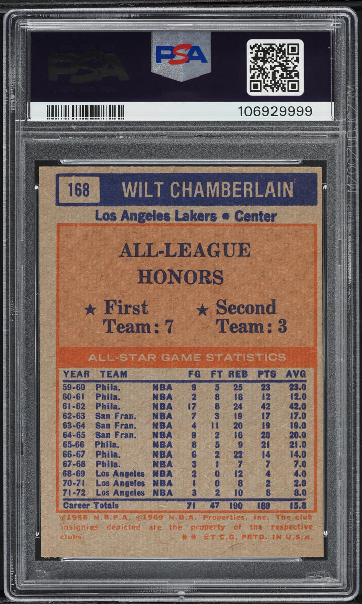 1972 Topps Basketball Wilt Chamberlain ALL-STAR #168 PSA 6 EXMT