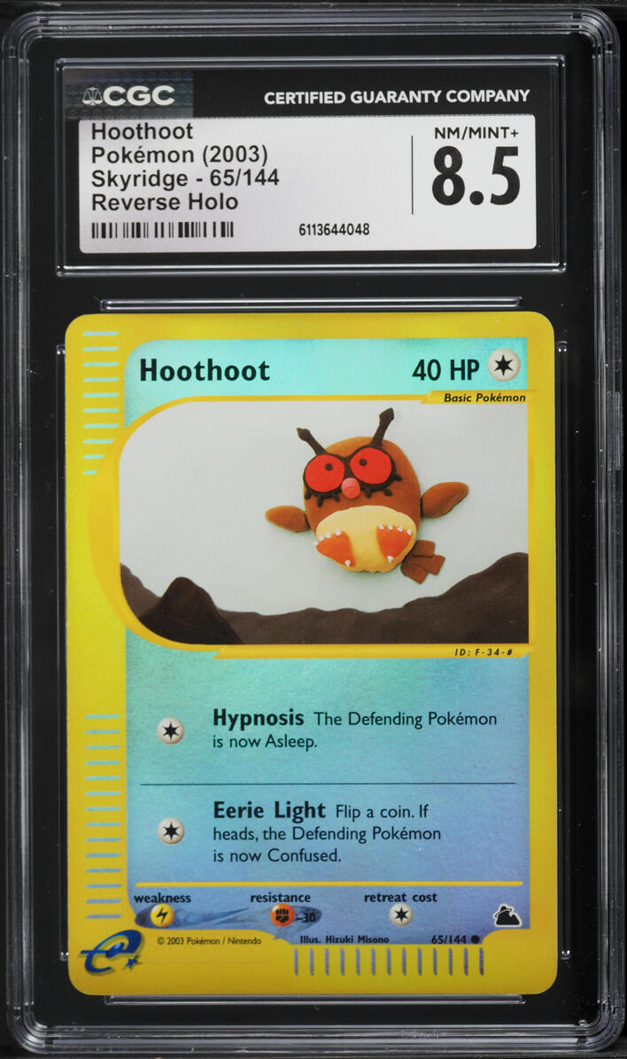 2003 Pokemon Skyridge Reverse Holo Hoothoot #65 CGC 8.5 NM-MT+