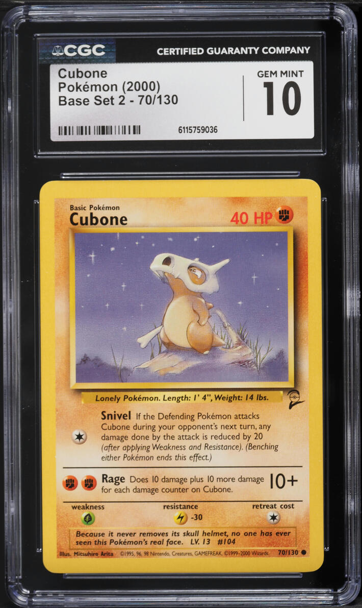 2000 Pokemon Base Set 2 Cubone #70 CGC 10 GEM MINT