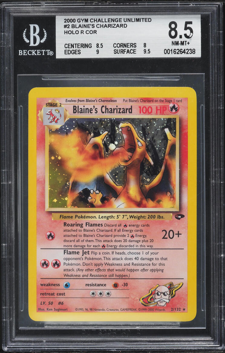 2000 Pokemon Gym Challenge Holo Blaine's Charizard #2 BGS 8.5 NM-MT+
