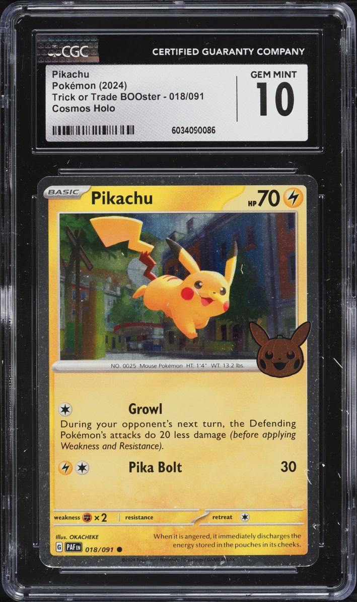 2024 Pokemon SV Paldean Fates Trick Or Trade BOOster Cosmos Holo Pikachu #18 CGC 10 GEM MINT