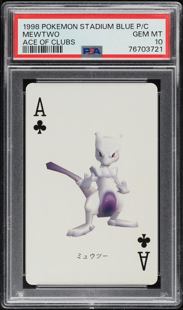 1998 Pokemon Stadium Blue Version Playing Cards Ace Of Clubs Mewtwo PSA 10 GEM - Main Image