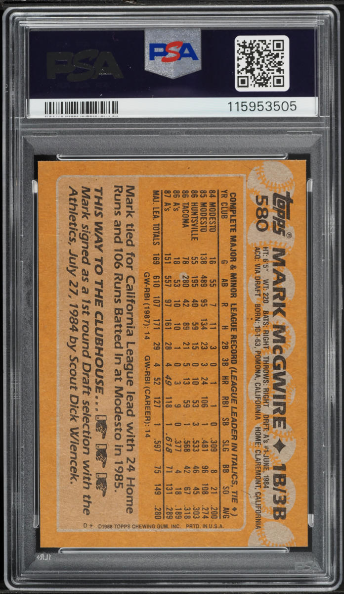 1988 Topps Mark McGwire #580 PSA 9 MINT