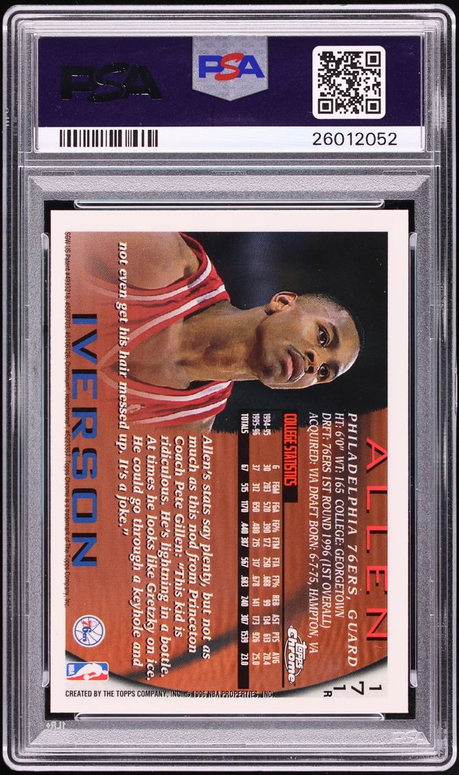 1996 Topps Chrome Refractor Allen Iverson ROOKIE #171 PSA 9 MINT - Photo 2