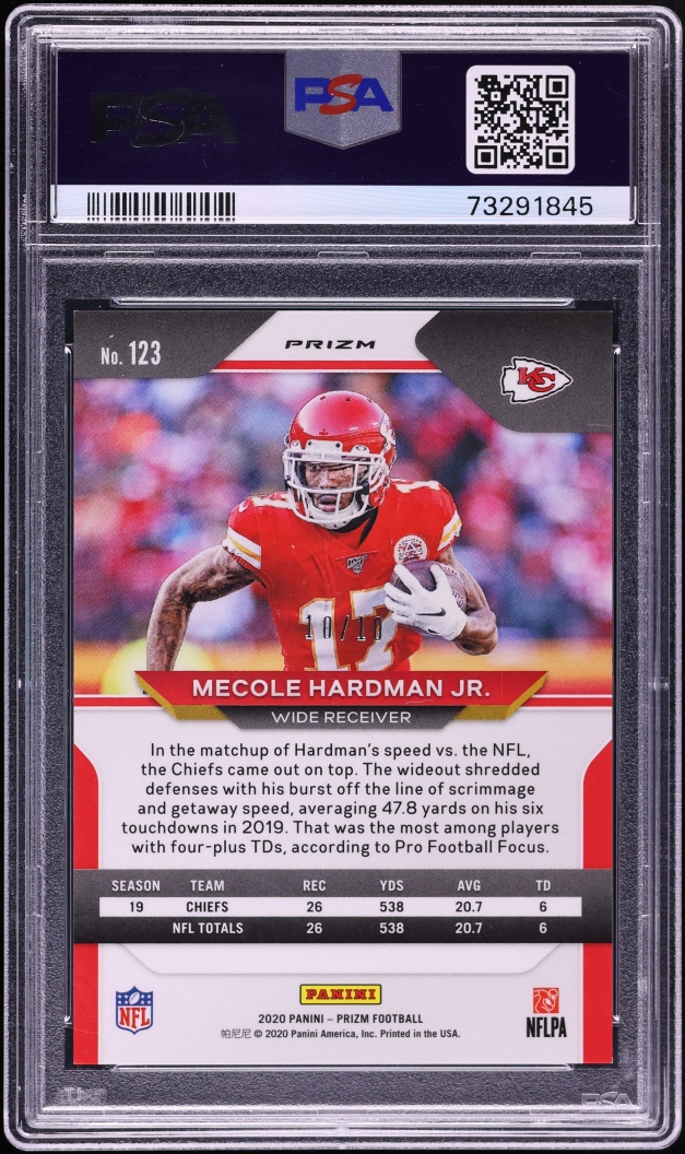 2020 Panini Prizm Gold Mecole Hardman Jr. 10/10 #123 PSA 9 MINT - Photo 2
