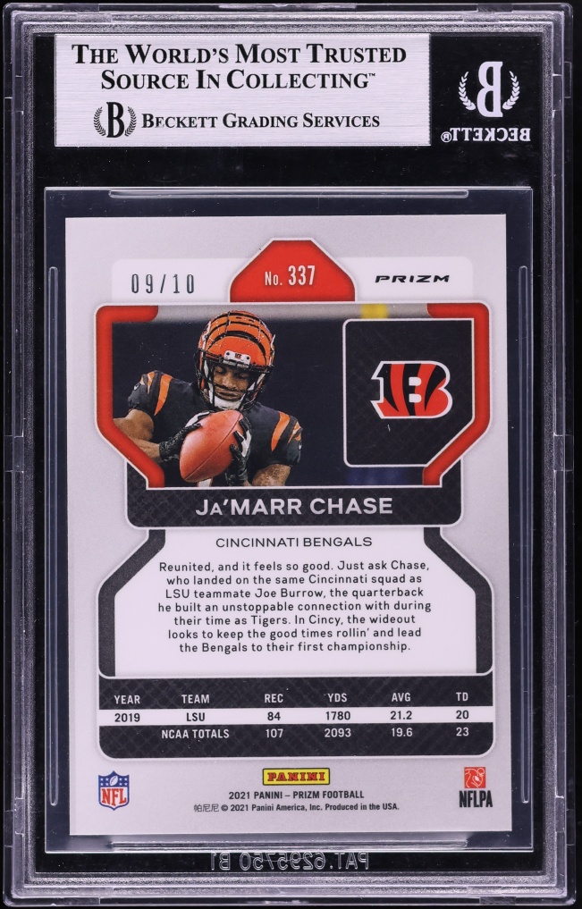 2021 Panini Prizm Gold Ja'Marr Chase ROOKIE /10 #337 BGS 8 NM-MT - Photo 2