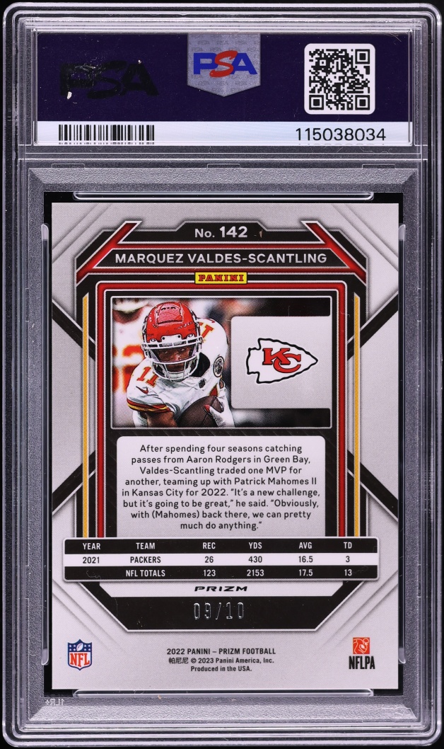2022 Panini Prizm Gold Marquez Valdes-Scantling /10 #142 PSA 9 MINT - Photo 2
