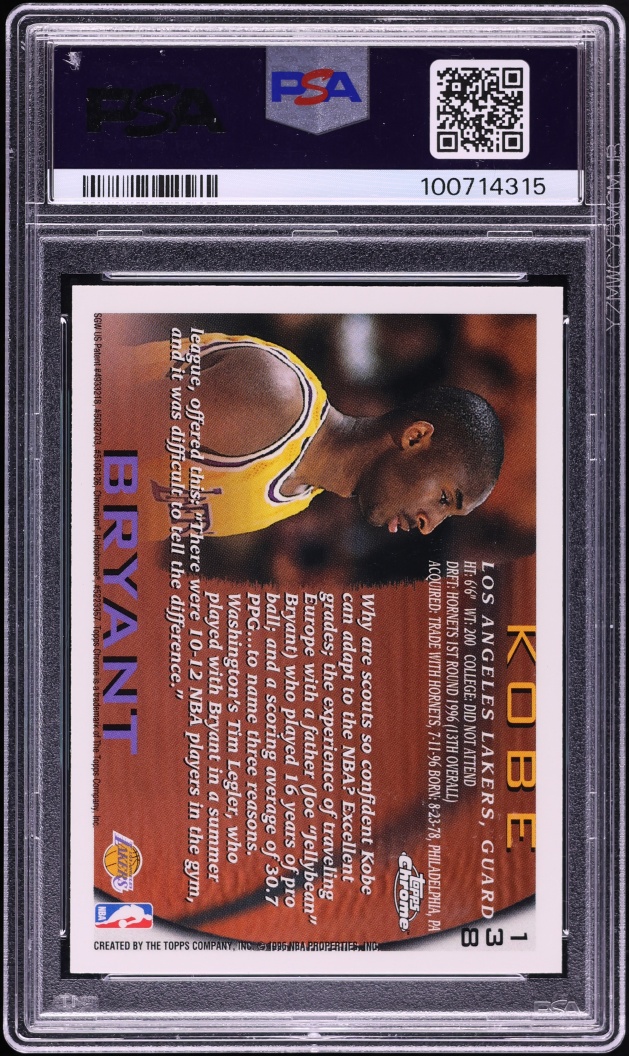 1996 Topps Chrome Kobe Bryant ROOKIE #138 PSA 8 NM-MT - Photo 2