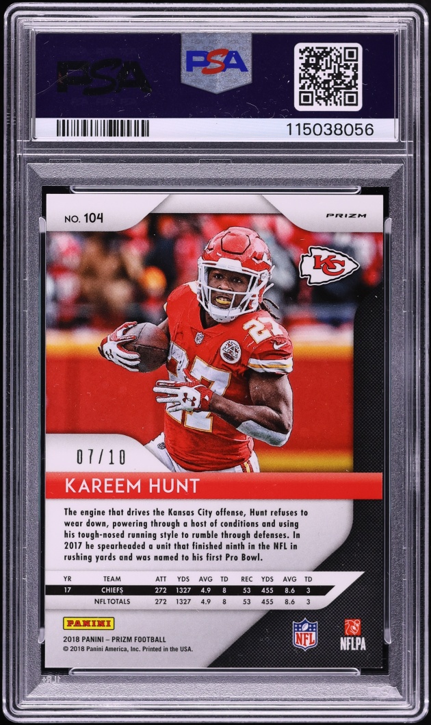 2018 Panini Prizm Gold Kareem Hunt /10 #104 PSA 10 GEM MINT - Photo 2