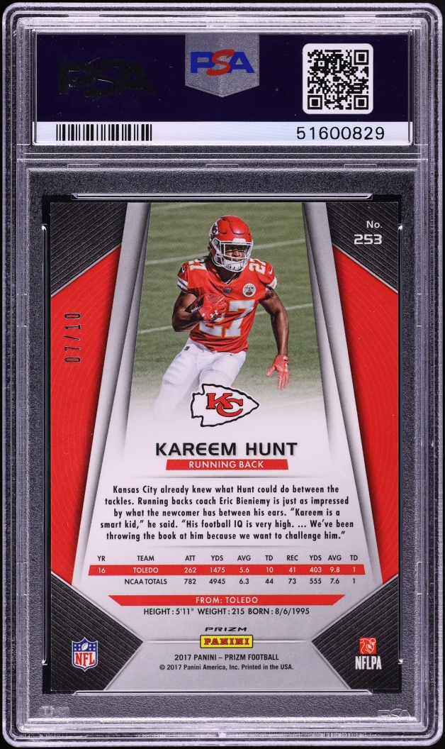 2017 Panini Prizm Gold Kareem Hunt ROOKIE /10 #253 PSA 9 MINT - Photo 2