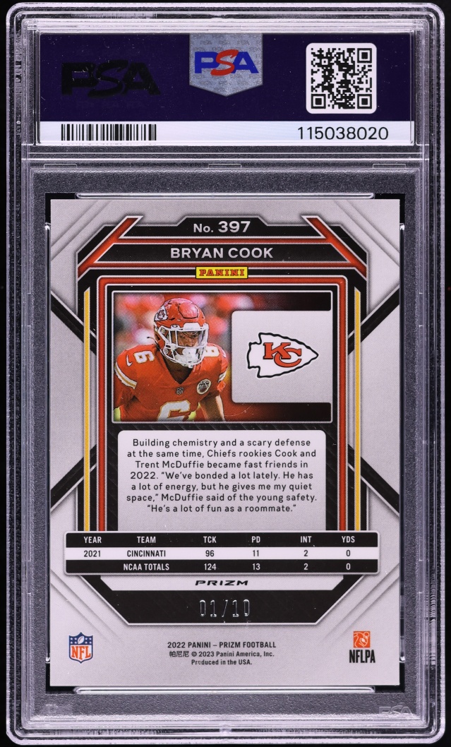 2022 Panini Prizm Gold Bryan Cook ROOKIE 1/10 #397 PSA 8 NM-MT - Photo 2