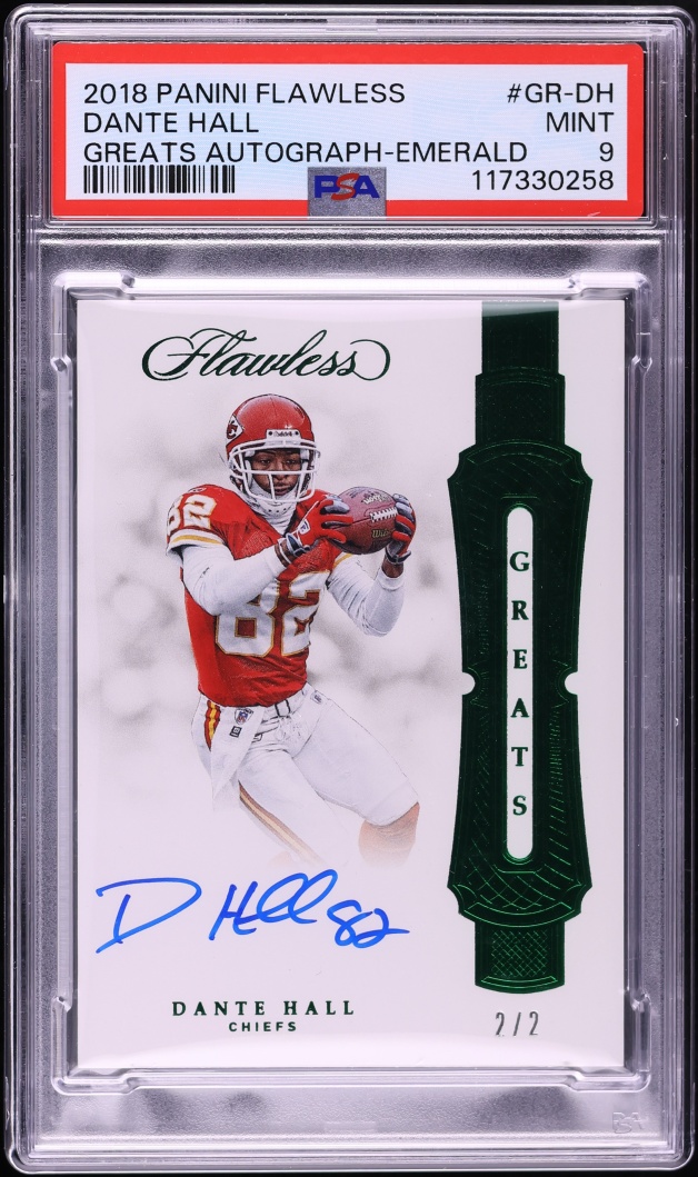 2018 Panini Flawless Greats Emerald Dante Hall AUTO 2/2 #GR-DH PSA 9 MINT - Photo 1