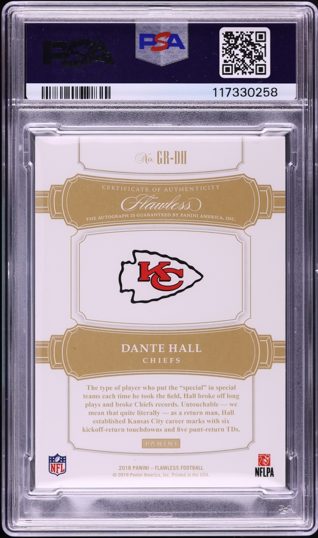 2018 Panini Flawless Greats Emerald Dante Hall AUTO 2/2 #GR-DH PSA 9 MINT - Photo 2