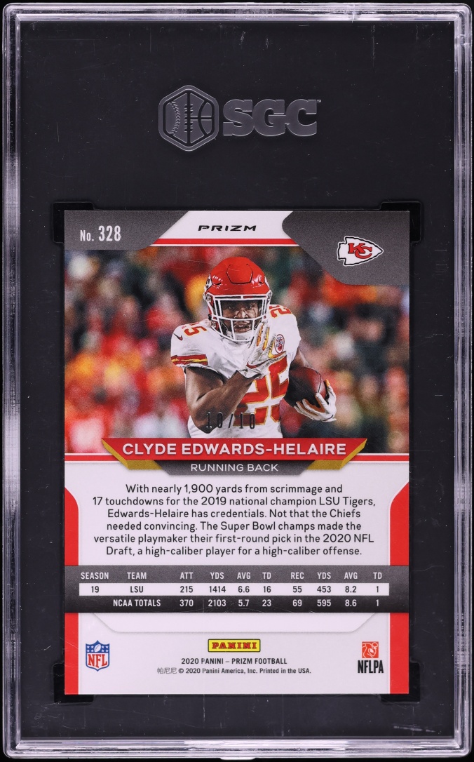 2020 Panini Prizm Gold Clyde Edwards-Helaire ROOKIE 10/10 #328 SGC 10 GEM MINT - Photo 2