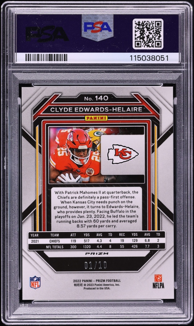 2022 Panini Prizm Gold Clyde Edwards-Helaire 1/10 #140 PSA 9 MINT - Photo 2