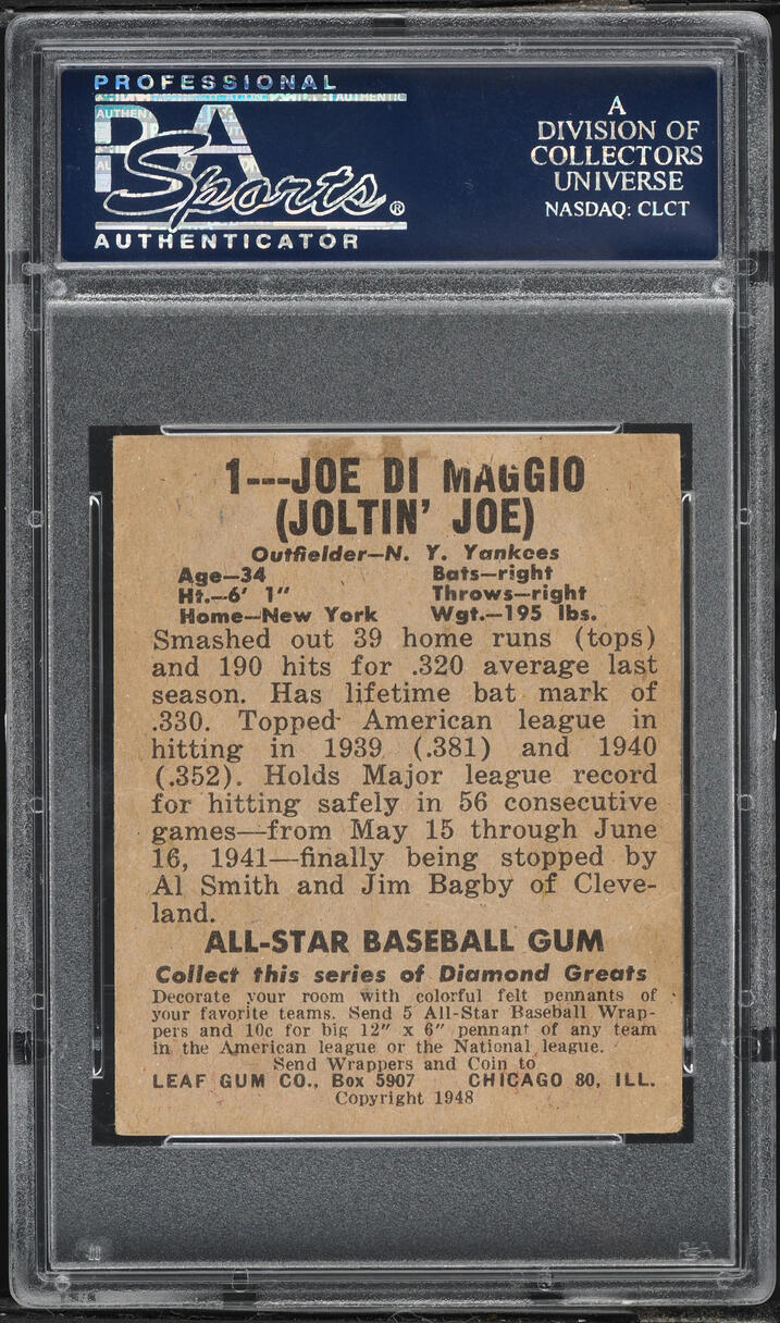 1948 Leaf Joe DiMaggio #1 PSA 2 GD