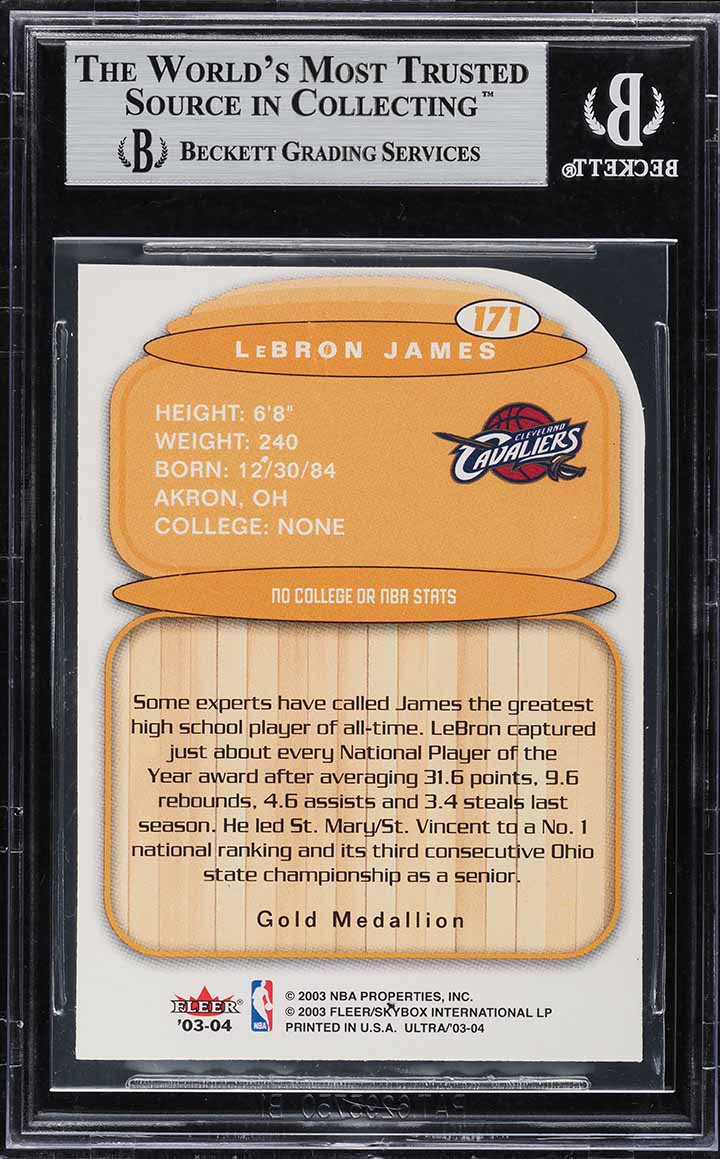 2003 Ultra Gold Medallion Die-Cut LeBron James ROOKIE RC #171 BGS 8.5 - Photo 2