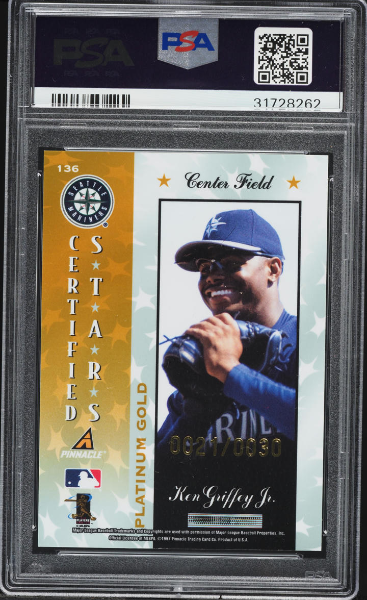 1997 Pinnacle Totally Certified Platinum Gold Ken Griffey Jr. /30 #136 PSA 10
