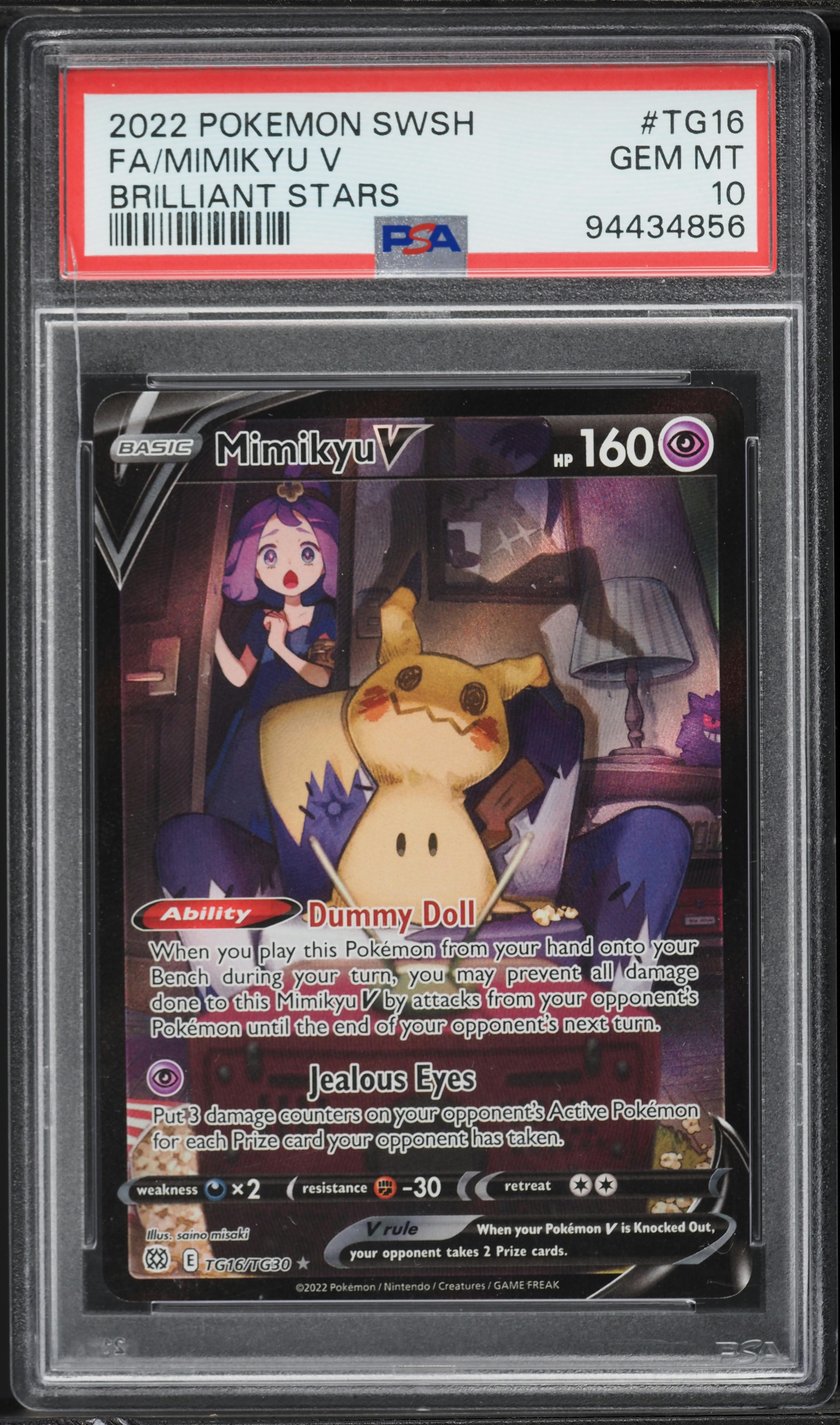 2022 Pokemon Sword & Shield Brilliant Stars TG Mimikyu V #TG16 PSA 10 GEM MINT