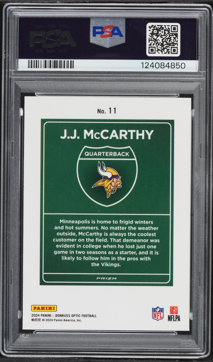 2024 Donruss Optic Downtown J.J. McCarthy ROOKIE #11 PSA 10 GEM MINT