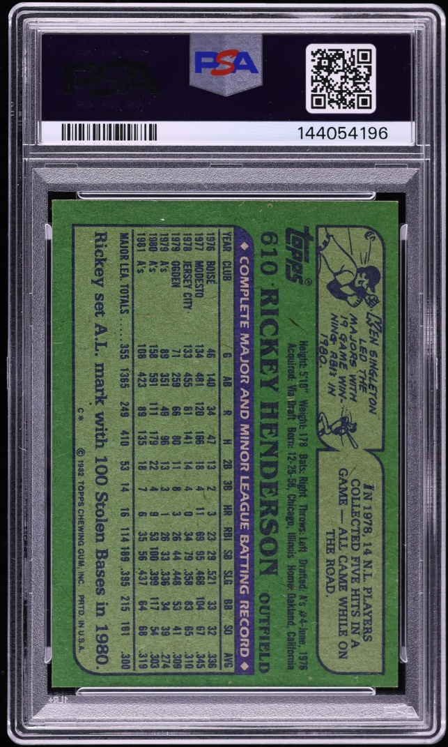 1982 Topps Rickey Henderson #610 PSA 5 EX