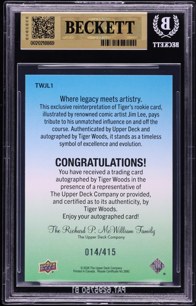 2026 Upper Deck Tiger Foundation Party Tiger Woods AUTO /415 #TWJL1 BGS 9.5 GEM MINT