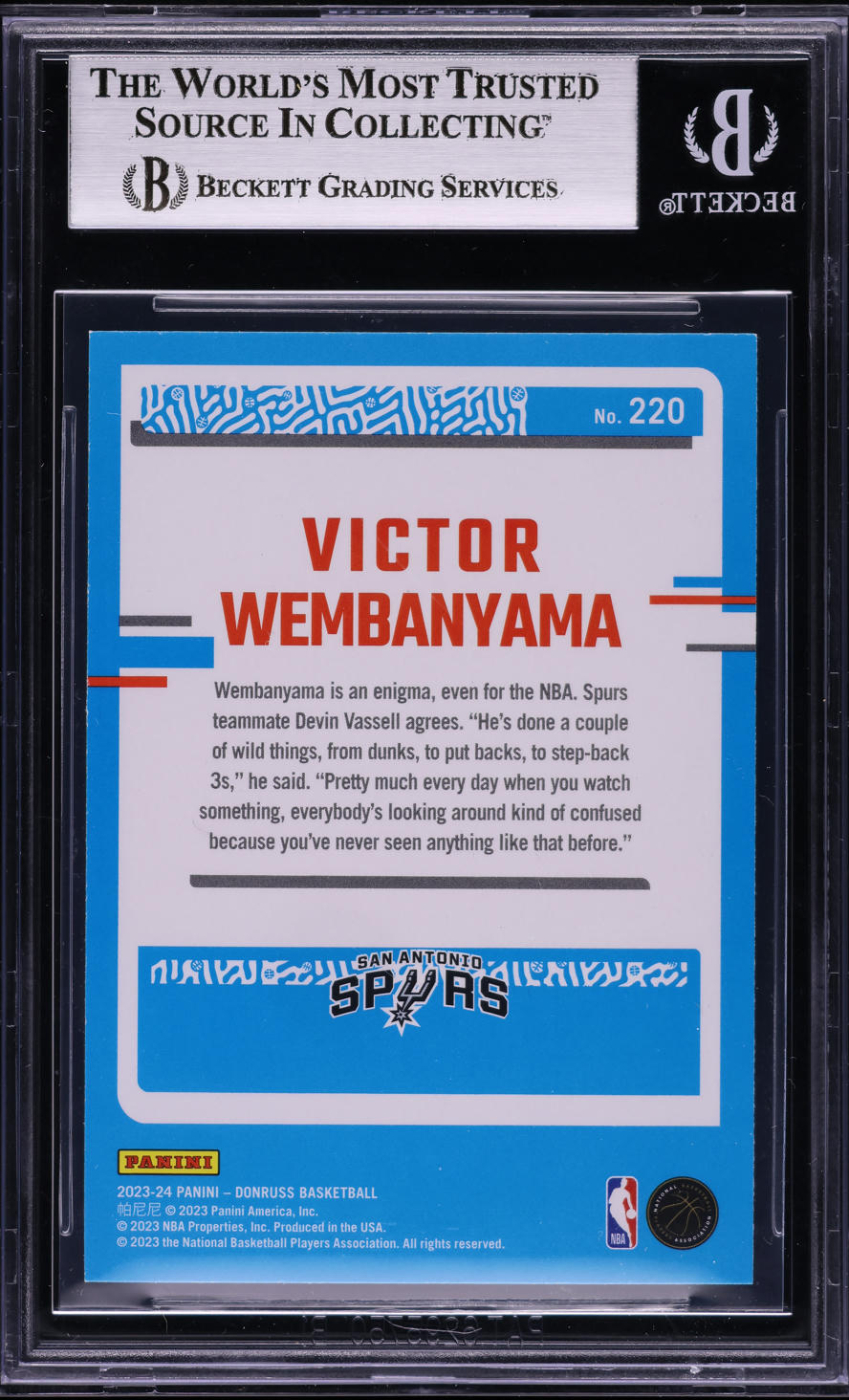 2023 Donruss Holo Green Laser Victor Wembanyama ROOKIE #220 BGS 9 MINT