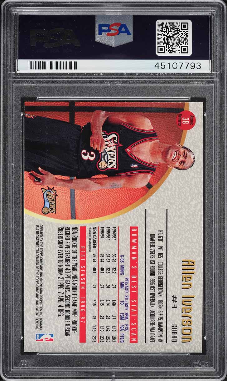 1997 Bowman's Best Atomic Refractor Allen Iverson #38 PSA 9 MINT