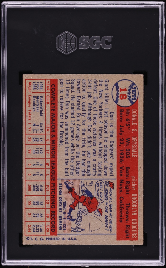 1957 Topps Don Drysdale ROOKIE #18 SGC 4.5 VGEX+
