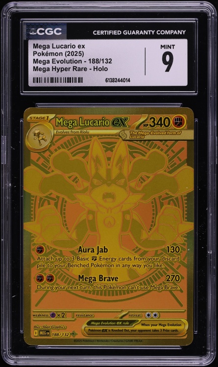 2025 Pokemon Mega Evolution Gold Rare Mega Lucario Ex #188 CGC 9 MINT