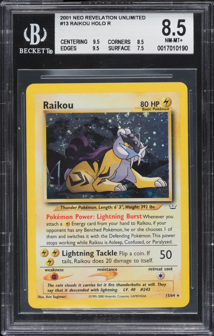 2001 Pokemon Neo Revelation Holo Raikou #13 BGS 8.5 NM-MT+