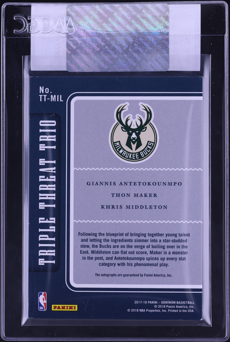 2017 Panini Dominion Triple Gold Middleton Antetokounmpo Maker AUTO /5 CGC AUTH