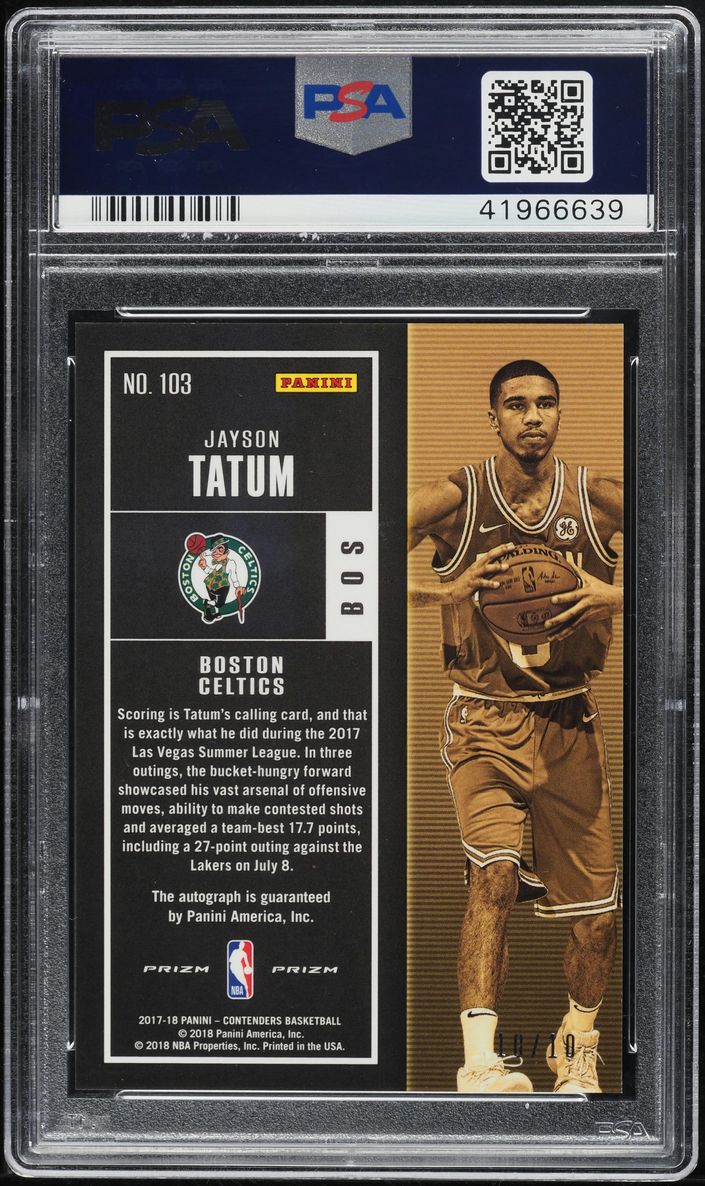 2017 Panini Contenders Premium Gold Jayson Tatum RC AUTO DNA 10 10/10 PSA 10 GEM