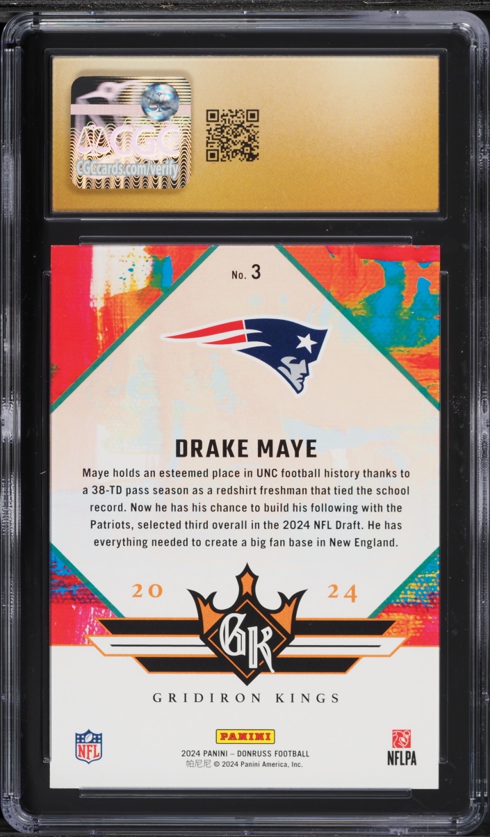 2024 Donruss Gridiron Kings Drake Maye ROOKIE #3 CGC 10 PRISTINE