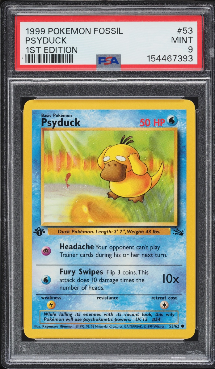 1999 Pokemon Fossil 1st Edition Psyduck #53 PSA 9 MINT