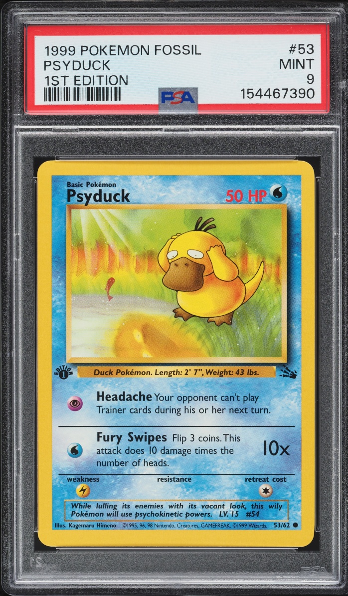 1999 Pokemon Fossil 1st Edition Psyduck #53 PSA 9 MINT